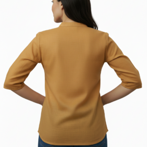 Alternative view of Women’s Tan Solid Cotton Kurti | Straight Fit Waist-Length Top with Mandarin Collar & 3/4 Sleeves | Casual Wear