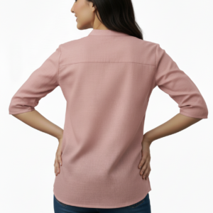 Alternative view of Women’s Pink Solid Cotton Kurti | Straight Fit Waist-Length Top with Mandarin Collar & 3/4 Sleeves | Casual Wear
